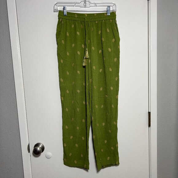 Boden Tassel Drawstring Waist Cropped Pants Green Women's Size 2 - Picture 1 of 6